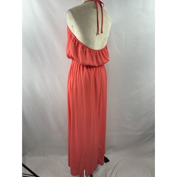 Show Me Your Mumu Halter Maxi Dress Coral Orange Large Slit Sheer Lined - Picture 5 of 14